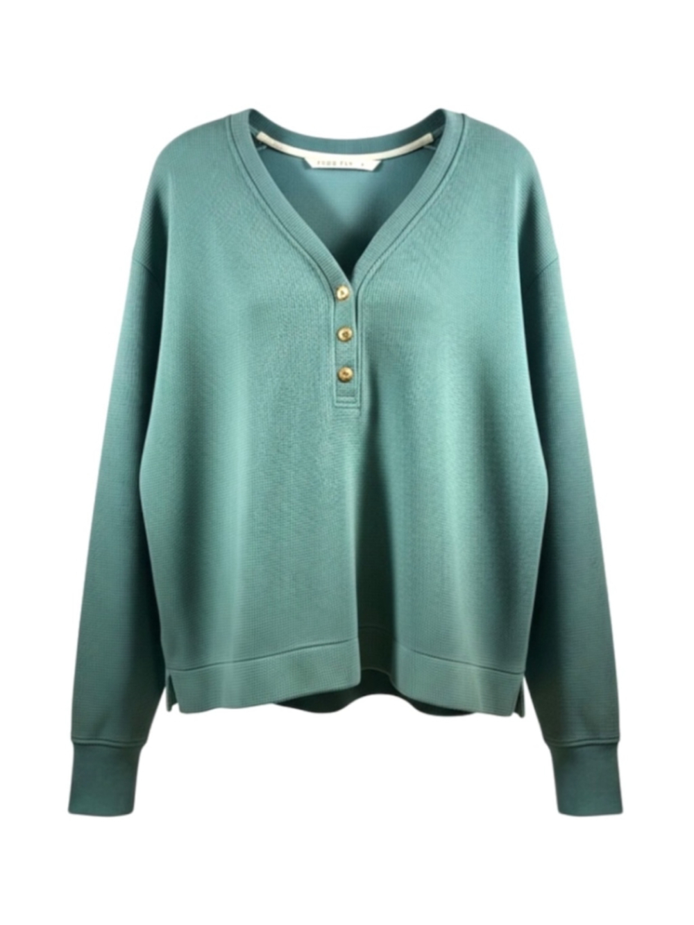 Free Fly Long Sleeve Waffle Knit Henley Top in Sage Green Size L